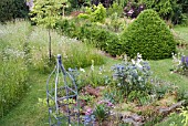 WAKEFIELDS GARDEN IN SUMMER SHOWING MEADOW AND BORDERS