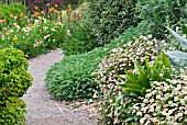 THE DRY GARDEN AT HYDE HALL WITH ERIGERON KARVINSKIANUS IN THE FOREGROUND RIGHT.