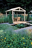 COVERED PATIO AND POOL,   THE PERENNIAL GARDEN DESIGN,  NICHOLAS J BOLT TATTON PARK 2003