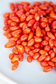 Wolf berry, Goji berry, Lycium barbarum, Studio shot of red coloured fruit.