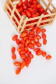 Wolf berry, Goji berry, Lycium barbarum, Studio shot of red coloured fruit.