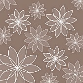 WHITE OUTLINED HOLLOW FLOWERS REPEAT ON BROWN BACKGROUND, (GRAPHIC ART)