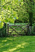 VIEW ACROSS LAWN TO TRADITIONAL GATE