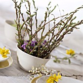 BOWL WITH WILLOW CATKINS AND VIOLETS