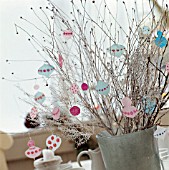 BUNCH OF BRUSHWOOD DECORATED WITH BALLS MADE OF TISSUE PAPER