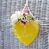YELLOW HEART WITH FLOWERS AND NAME