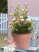 PINK POT OF ROSES WITH DECORATIVE SUPPORT