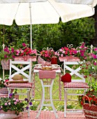 SUMMER TERRACE WITH RED AND PINK IMPATIENS