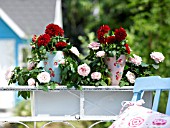 RED DAHLIAS AND ROSES