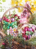 EASTER BASKETS WITH CHOCOLATE EASTER BUNNIES AND EGGS