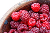 RUBUS IDAEUS, AMERICAN RED RASPBERRIES IN A BOWL