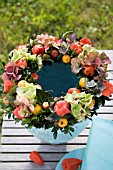 FLORAL WREATH WITH PHYSALIS, QUINCE AND HYDRANGEA
