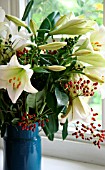 BOUQUET OF LILIES WITH MINIATURE ROSE HIPS