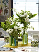 RANUNCULUS WITH FERNS IN VASES   BOTANICAL PROJECT TABLE SETTING