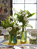 RANUNCULUS WITH FERNS IN VASES   BOTANICAL PROJECT TABLE SETTING