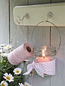 UPCYCLING OLD JAM JARS.  USED FOR DECORATIVE CANDLE HOLDERS