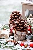 A TABLE IN THE GARDEN DECORATED FOR CHRISTMAS