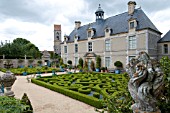 BUXUS SEMPERVIRENS AND TOPIARY IN FORMAL PARTERRE GARDEN AT CHATEAU DE BRECY