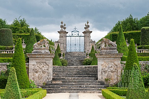 BUXUX_SEMPERVIRENS_AND_TOPIARY_IN_FORMAL_PARTERRE_GARDEN_AT_CHATEAU_DE_BRECY