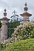 CLIMBING ROSES ON ORNATE GATE AT CHATEAU DE BRECY