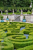 BUXUS SEMPERVIRENS TOPIARY IN PARTERRE GARDEN  AT CHATEAU DE BRECY