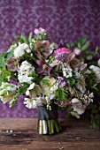 RANUNCULUS, HELLEBORUS, TULIPA,  DICENTRA FORMOSA AND LUCOJUM IN BOUQUET