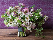 RANUNCULUS, HELLEBORUS, TULIPA,  DICENTRA FORMOSA AND LUCOJUM IN BOUQUET