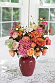 LATE SUMMER BOUQUET OF DAHLIAS, ROSES, ZINNIAS, ASTERS
