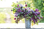 SYRINGA VULGARIS, TULIPA, HELLEBORUS, VIBURNUM OPULUS ROSEUM, SPRING FLORAL BOUQUET