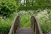 WOODEN BRIDGE AND ANTHRISCUS SYLVESTRIS  AT BIDDESTONE MANOR, WILTS