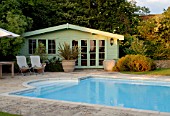 SWIMMING POOL AND SUMMER HOUSE IN GARDEN