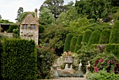 YEW HEDGES AND TOWER HOUSE AT MAPPERTON IN DORSET
