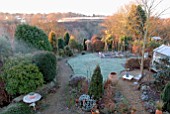 FROSTY AUTUMN MORNING IN INFORMAL COUNTRY GARDEN