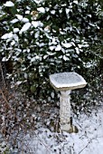 BIRD BATH IN THE GARDEN AFTER SNOW FALL