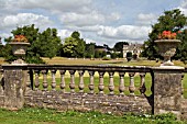 VIEW WITH CLASSICAL BALUSTRADE AT DYFFRYN GARDENS,  WALES
