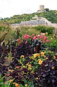 HOT BORDER IN FRONT OF CHATEAU AT LA ROCHE GUYON,  FRANCE,  AUGUST