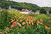 DAHLIA BORDER AT LA ROCHE GUYON,  FRANCE,  AUGUST