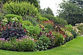 MIXED SUMMER BORDER AT DOROTHY CLIVE GARDEN,  WILLOUGHBY,  JULY