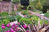 VIEW OF SPRING BORDER AT WINTERBOURNE BOTANIC GARDEN,  THE UNIVERSITY OF BIRMINGHAM