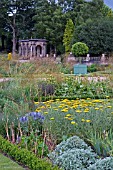 VIEW OF TRENTHAM ITALIANATE GARDENS,  PLANTING BY TOM STUART SMITH,  WITH CHARLES BARRY LOGGIA IN THE DISTANCE