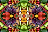 VEGETABLES IN KALEIDOSCOPIC PATTERN