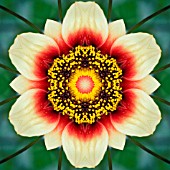 DAHLIA MOONFIRE IN KALEIDOSCOPIC PATTERN