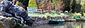 CAT SCULPTURE AT MILL DENE GARDEN, BLOCKLEY, MORETON-IN-MARSH, GLOUCESTERSHIRE, MANIPULATED, PANORAMIC