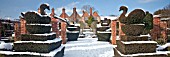 FELLEY PRIORY, NOTTINGHAM, TOPIARY IN SNOW