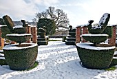 FELLEY PRIORY, NOTTINGHAM, TOPIARY IN SNOW