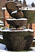 FELLEY PRIORY, NOTTINGHAM, TOPIARY IN SNOW