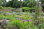 WOODEN TRELLIS OBELISK IN WALLED GARDEN AT MIDDLETON HALL