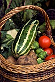 BASKET OF VEGETABLES SPROUTS MARROW CAULIFLOWER POTATOES TOMATOES, BEETROOT