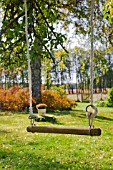 SWING IN GARDEN IN AUTUMN.