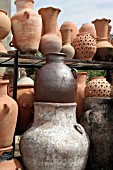 CLAY POTS AND JARS ON DISPLAY AT A MARKET IN LEBANON